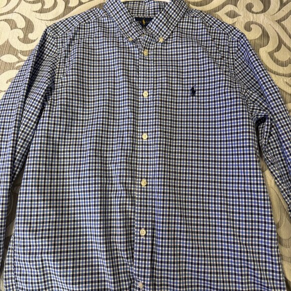 Boys X Large (18-20) Ralph Lauren Polo Button Down Long Sleeve Navy Check EUC - Picture 5 of 6